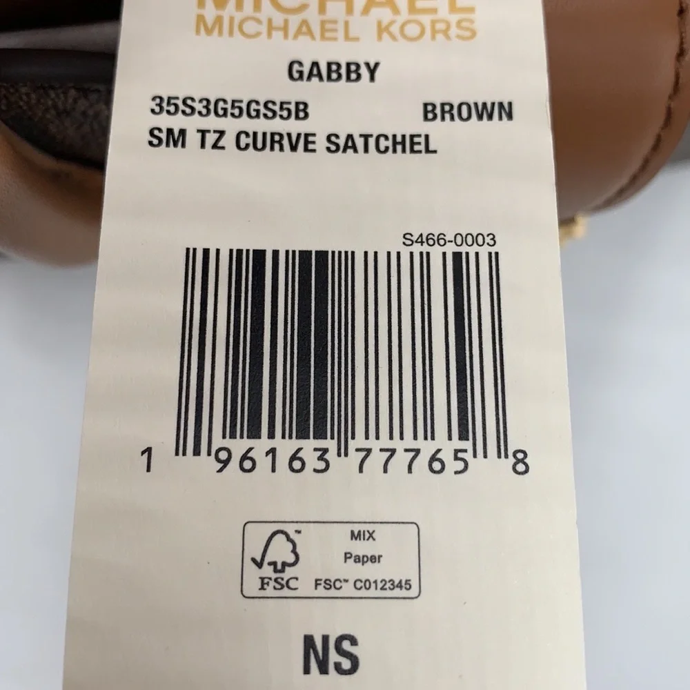 MICHAEL KORS Gabby Small Top Zip Curve Satchel Crossbody Brown Signature color